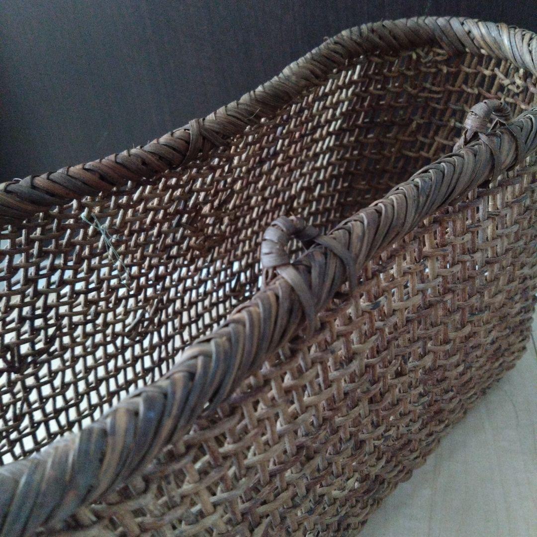 古民具 古道具 山のつる 手編み 飴色 あけびかご 籠