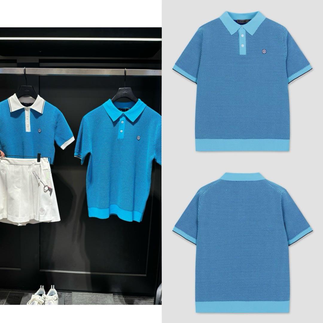 ジーフォア ゴルフ G/FORE Lサイズ ニットポロシャツ ブルー