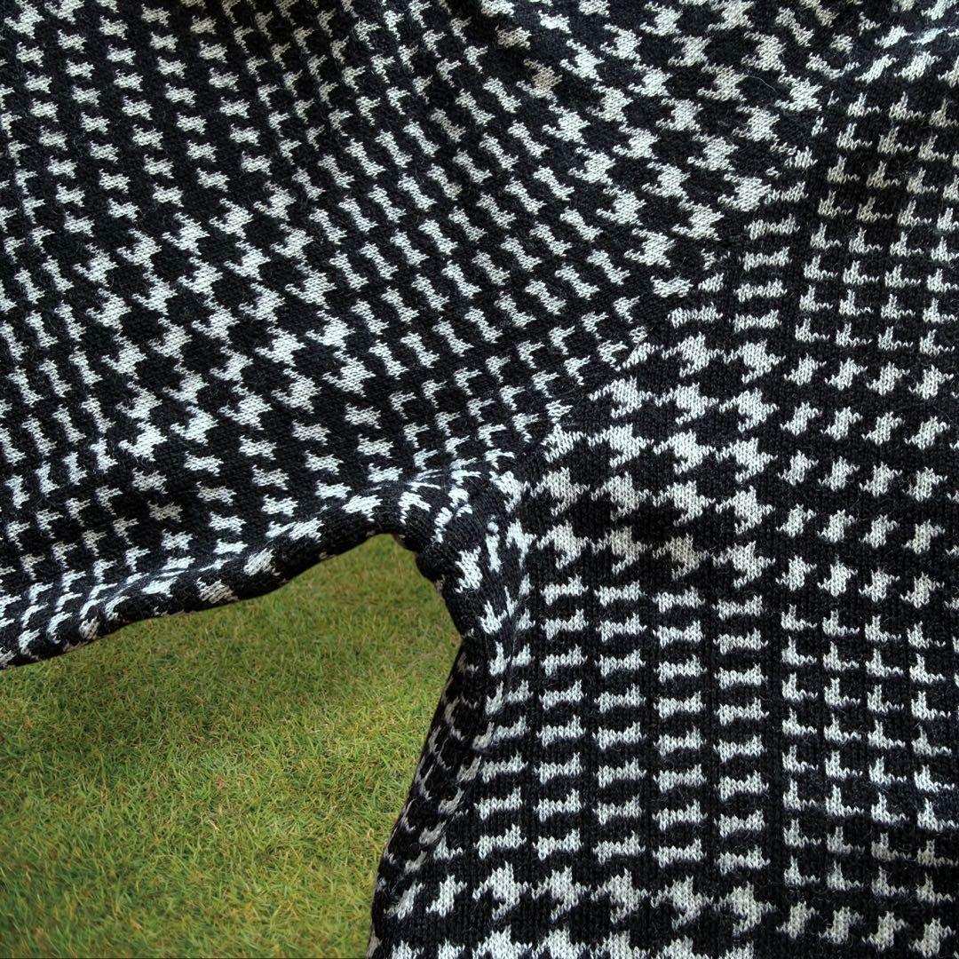 極美品 ウール100% パーリーゲイツ ニット M〜L相当 千鳥格子 黒