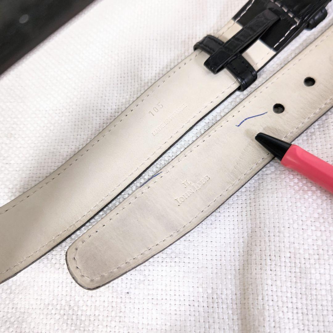 専用ジョンロブJOHN LOBBクロコダイルレザースクエアバックルベルト黒