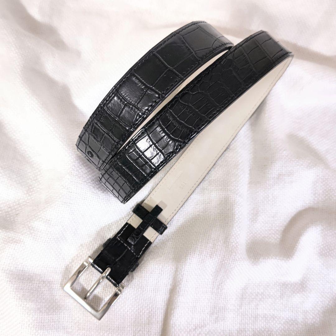 専用ジョンロブJOHN LOBBクロコダイルレザースクエアバックルベルト黒