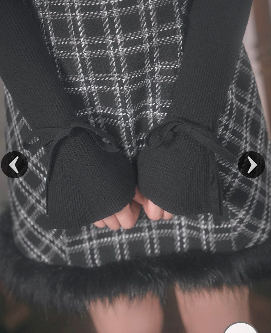 ミシェルマカロン ツイードチェックドッキングワンピース ブラック