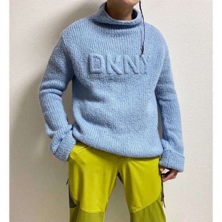 希少 立体ロゴ vintage 90s DKNY ハイネック ニット セーター