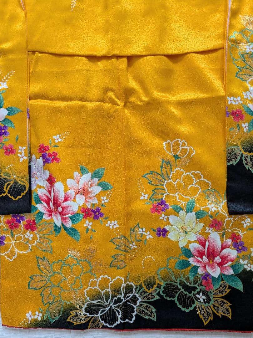 七五三 着物セット はこせこセット7歳子供用 花柄山吹レトロモダンフルセット