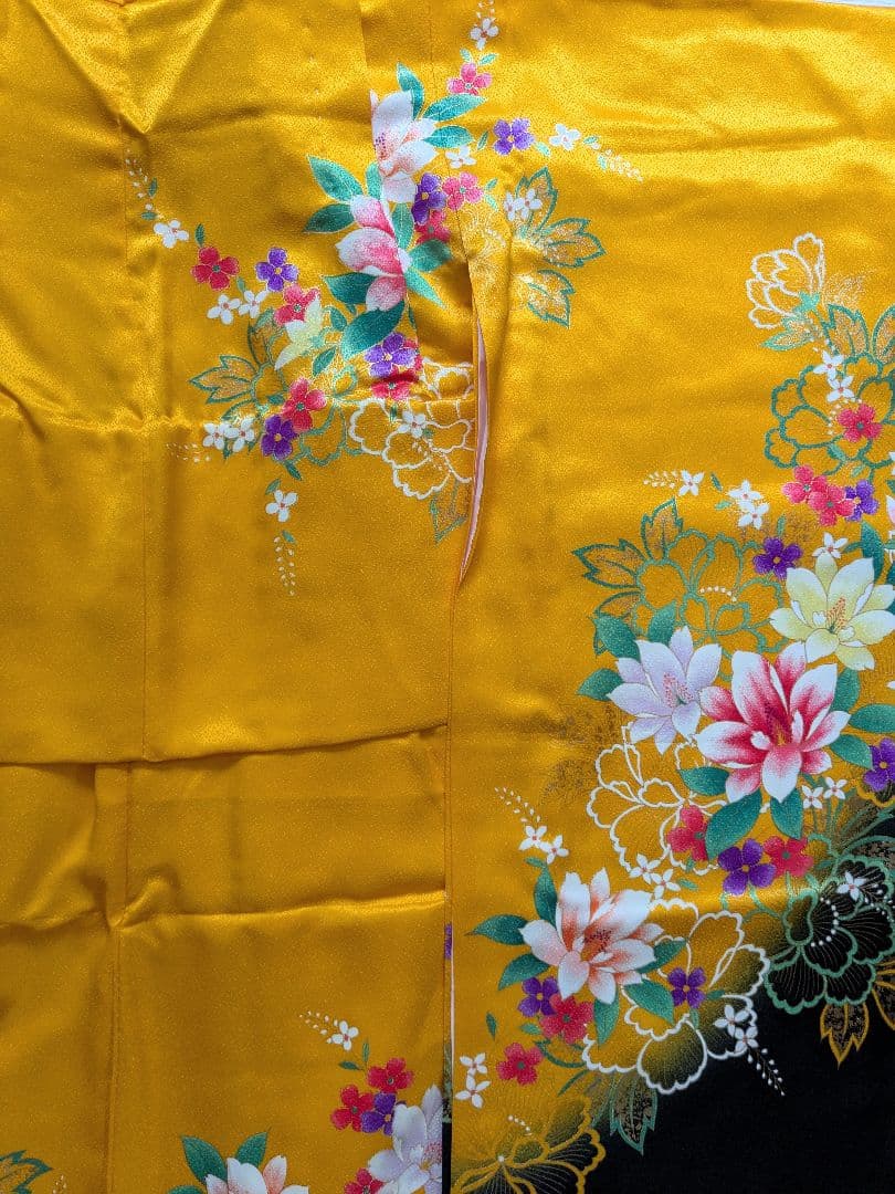 七五三 着物セット はこせこセット7歳子供用 花柄山吹レトロモダンフルセット