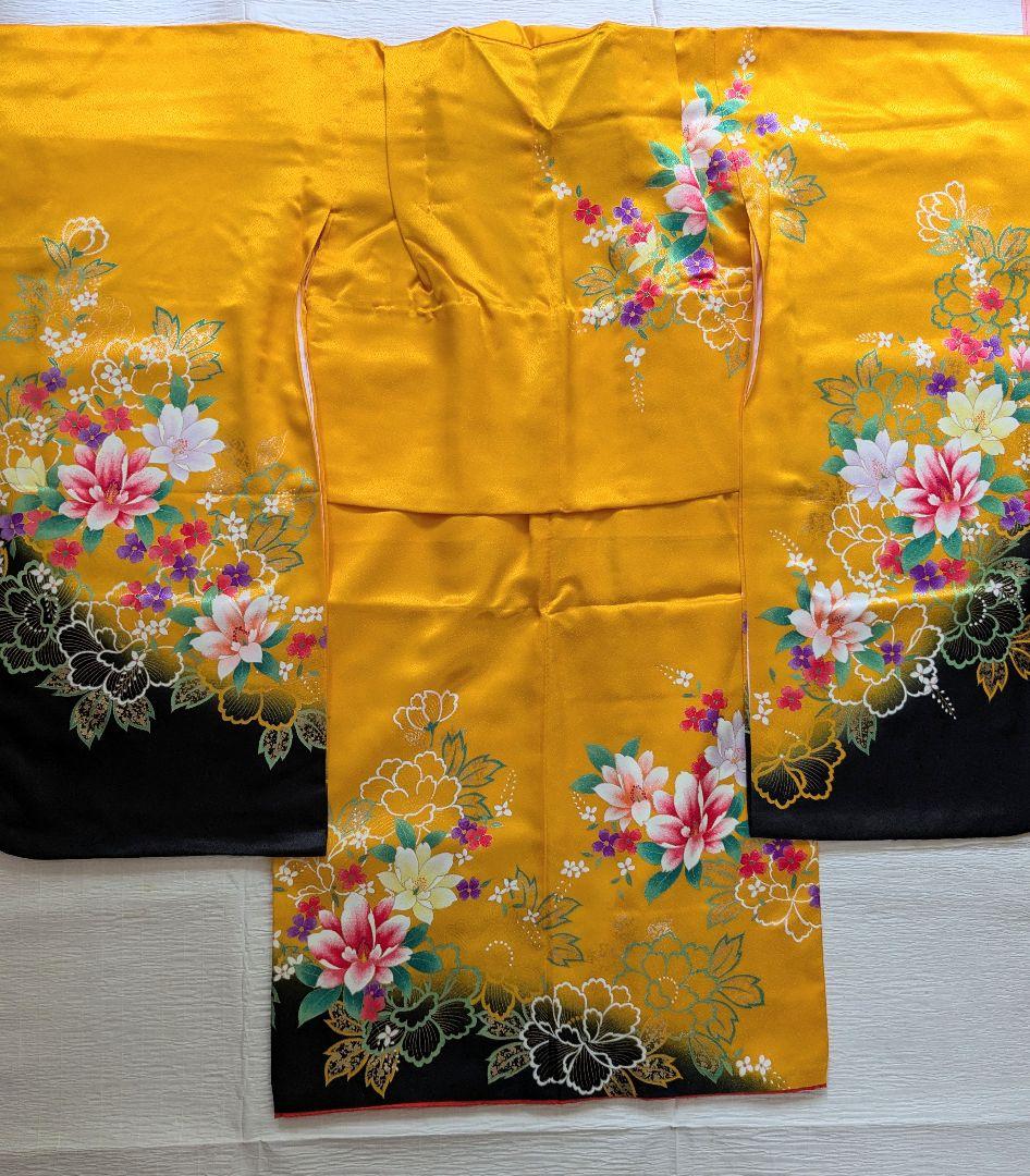 七五三 着物セット はこせこセット7歳子供用 花柄山吹レトロモダンフルセット