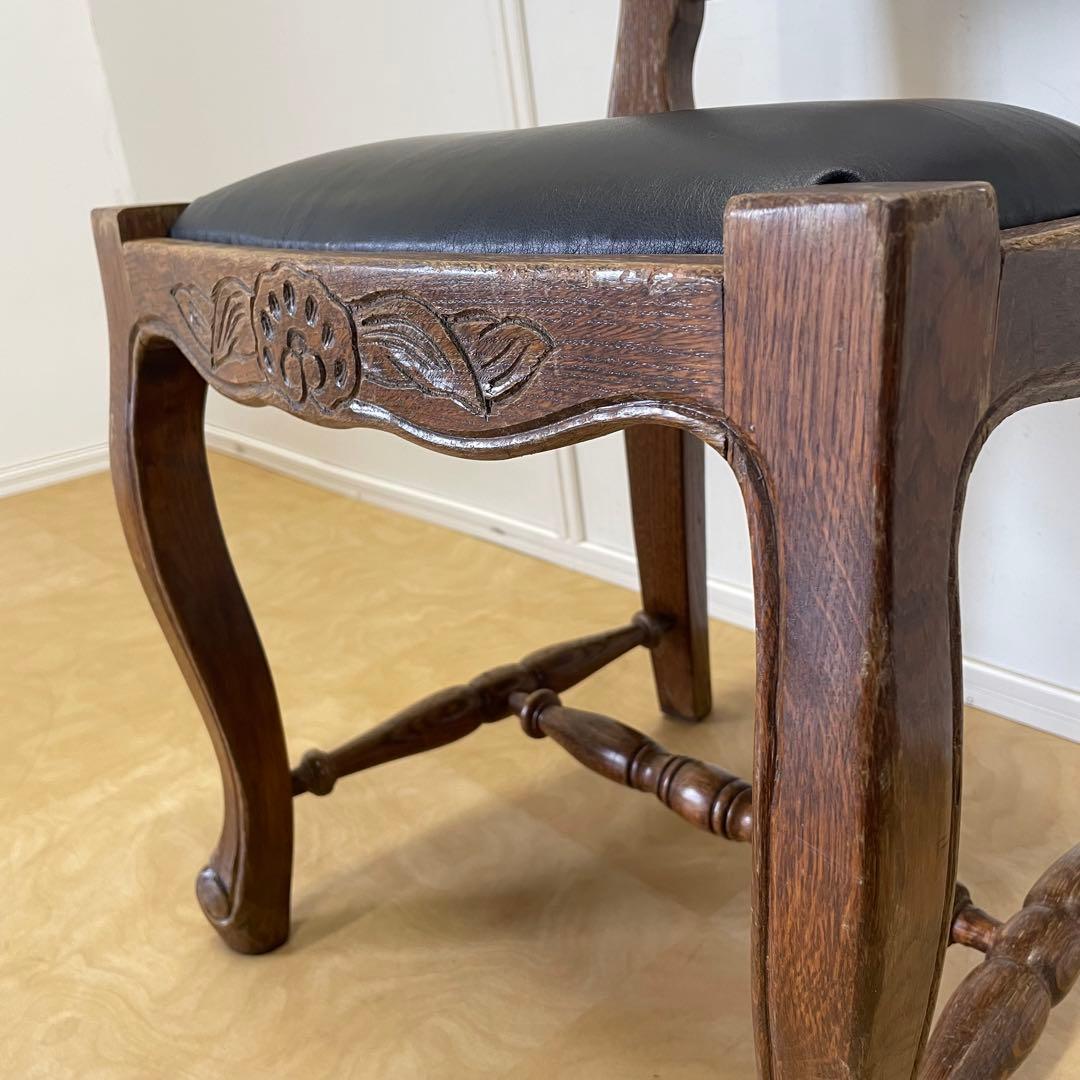ルーマニア製 オーク材 猫脚チェア 本革 レザー 彫刻 椅子 イス