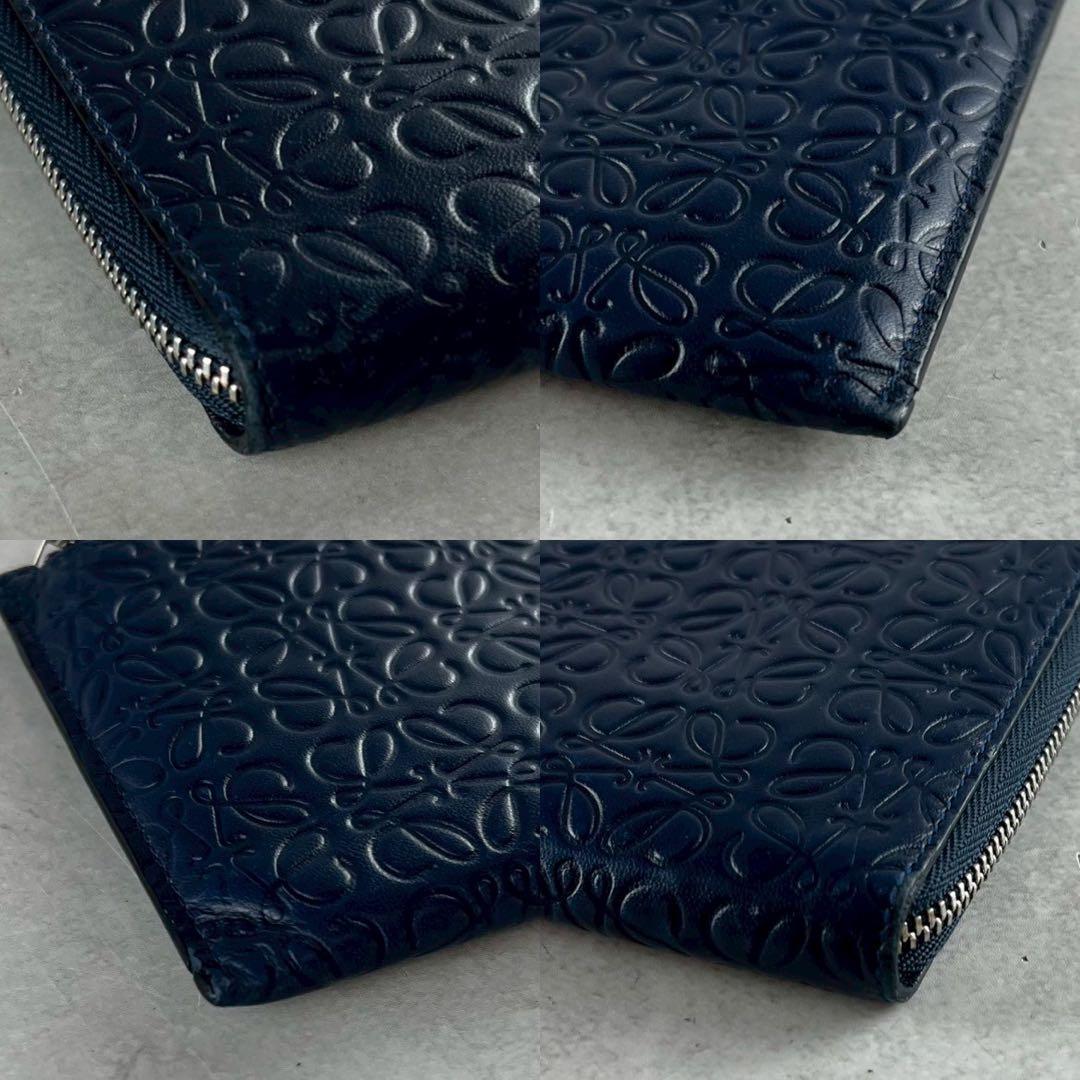 美品】ロエベ 長財布 L字ファスナー リピートアナグラム ネイビー レザー
