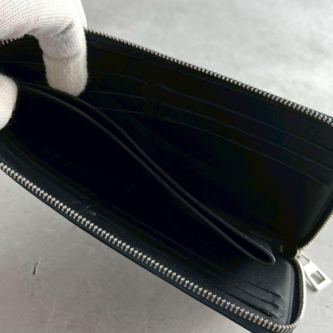 美品】ロエベ 長財布 L字ファスナー リピートアナグラム ネイビー レザー