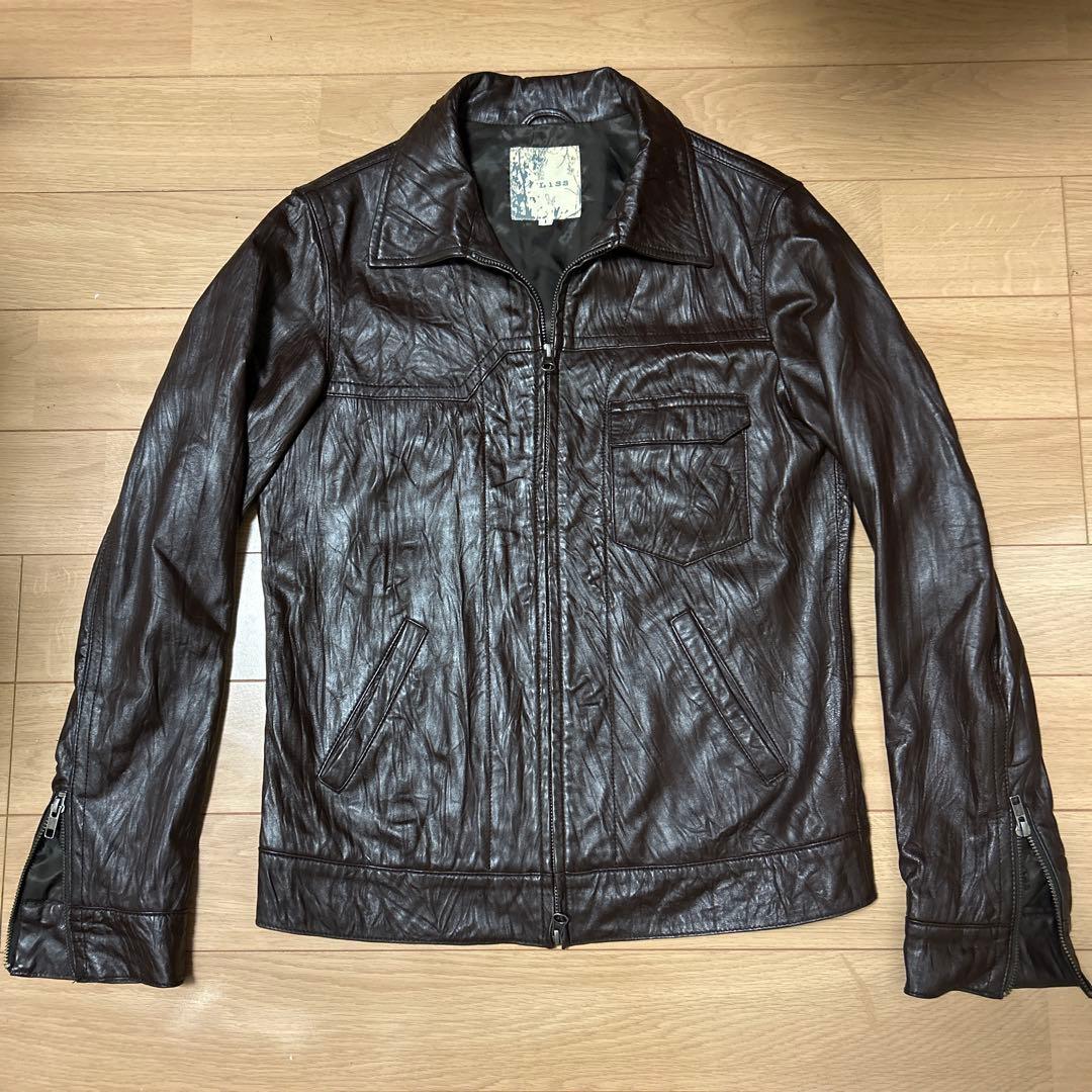 LISS 羊革 シワ加工 ダークブラウン シングルライダースレザー