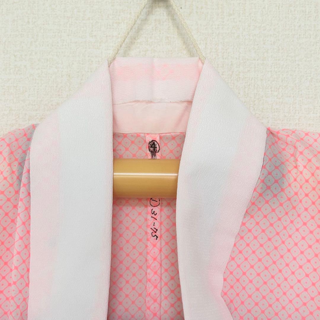 着物　七五三　7歳　女の子　13点　フルセット　オレンジ　グレージュ　格子　花文