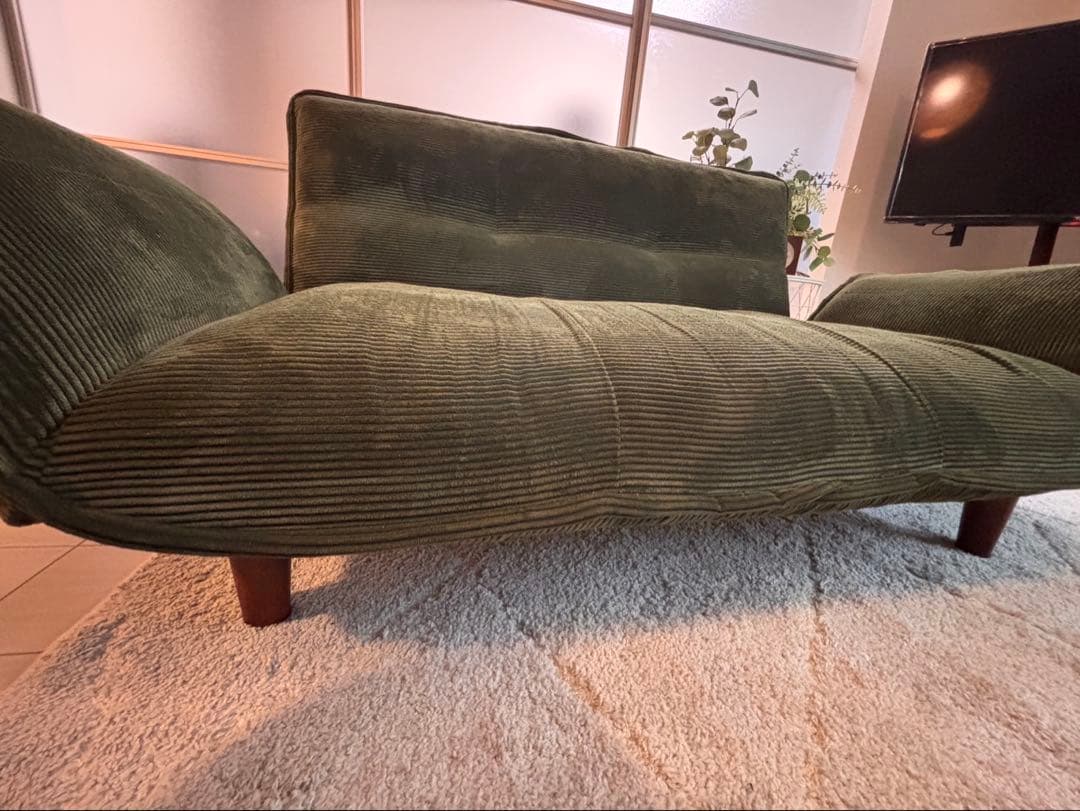 【chopper様用】コーデュロイ調ソファ 2人掛け／モスグリーン