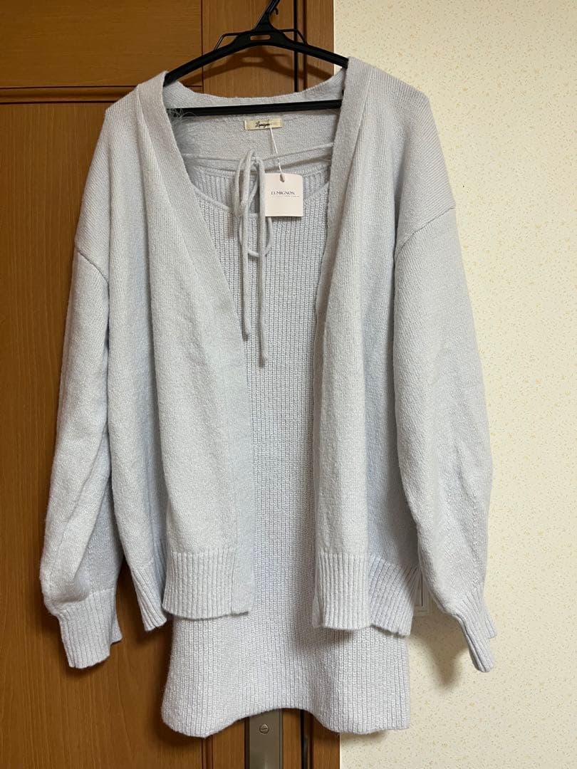 Lumignon feather ribbon op + cardiganブルー