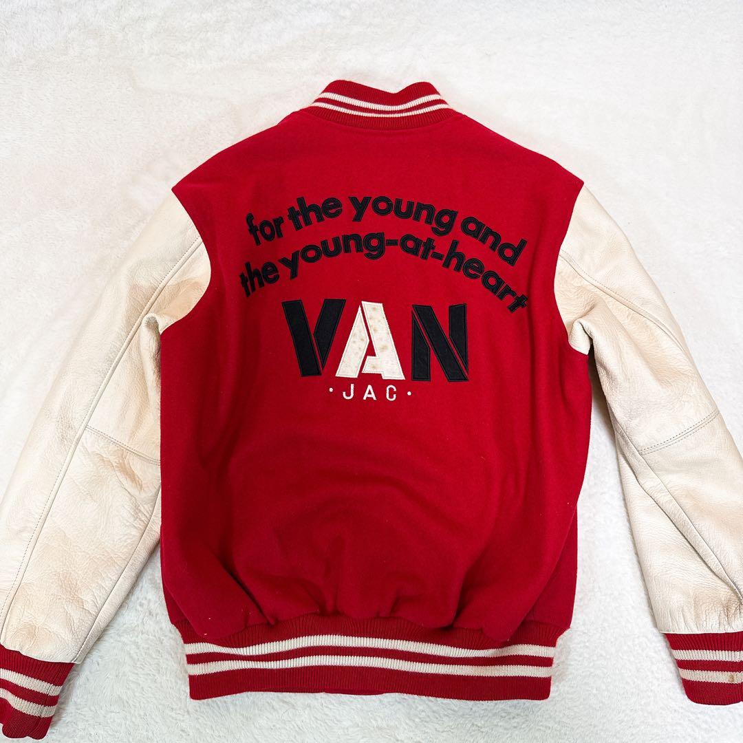 美品✨VANジャケット スタジャン L アーチロゴ 袖レザー 赤／
