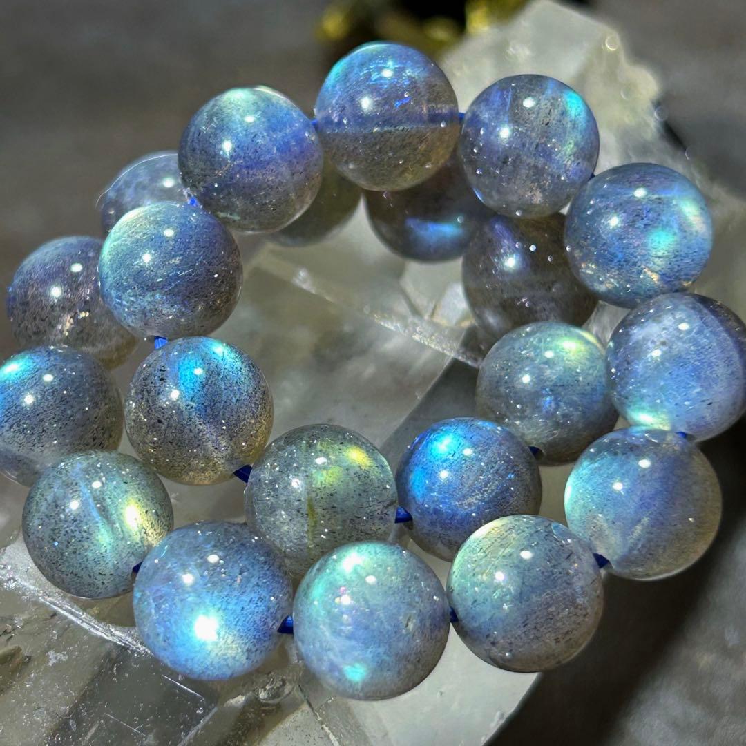 ☆虹様！レインボー　ブルー　ラブラドライト　ブレス　財福大黒宝珠②