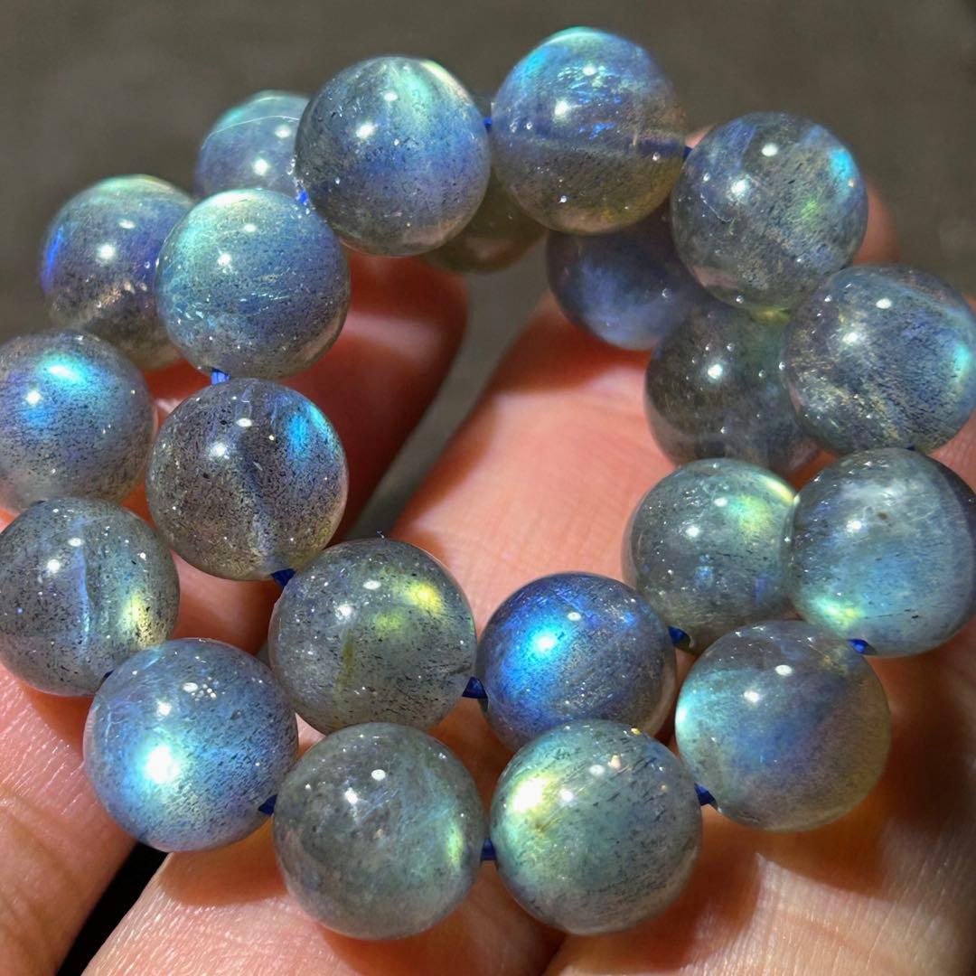 ☆虹様！レインボー　ブルー　ラブラドライト　ブレス　財福大黒宝珠②