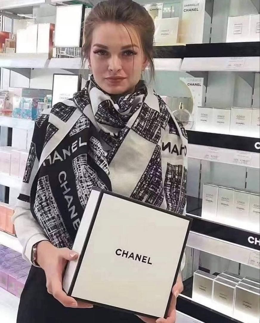 CHANEL】シャネル ココマーク ロゴ カシミヤ×シルク ストール 袋なし
