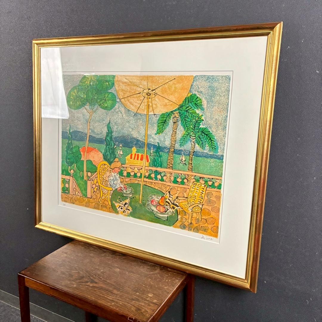 美品 ポール・アイズピリ「夕暮れの蝶」リトグラフ 直筆サイン入り 額縁入り