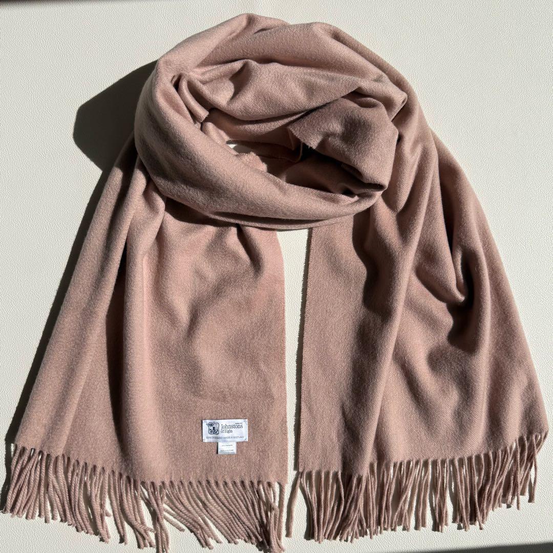 美品　ジョンストンズ　大判　ストール　マフラー　カシミヤ　ピンク　ブラウン