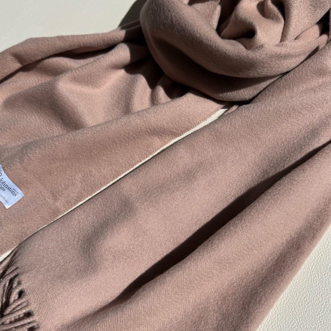 美品　ジョンストンズ　大判　ストール　マフラー　カシミヤ　ピンク　ブラウン