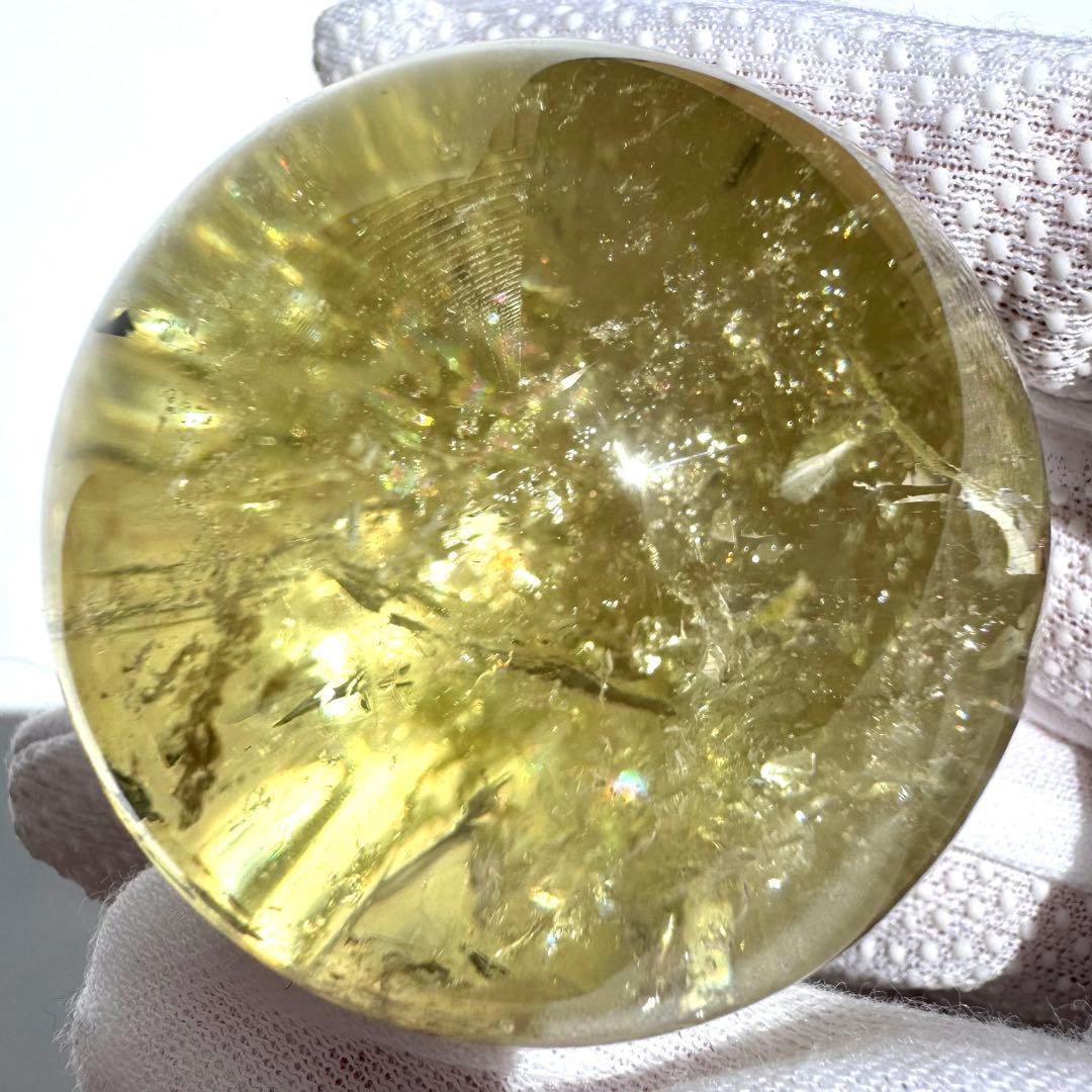 虹入り レインボー シトリン 黄水晶 丸玉 スフィア 45.5mm