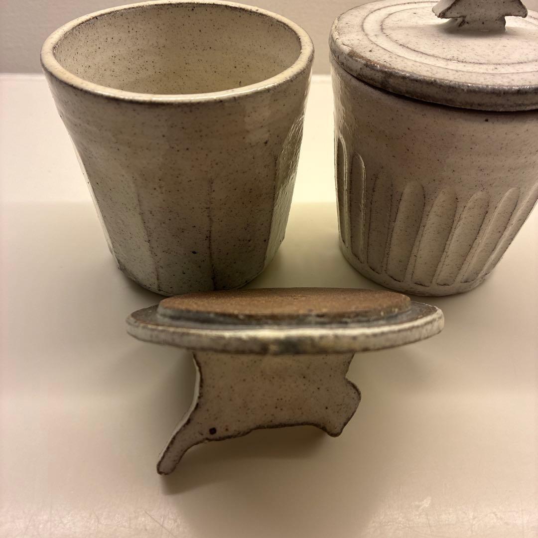 篠崎英夫　器　益子焼　蓋付き　猫　クリスマスツリー