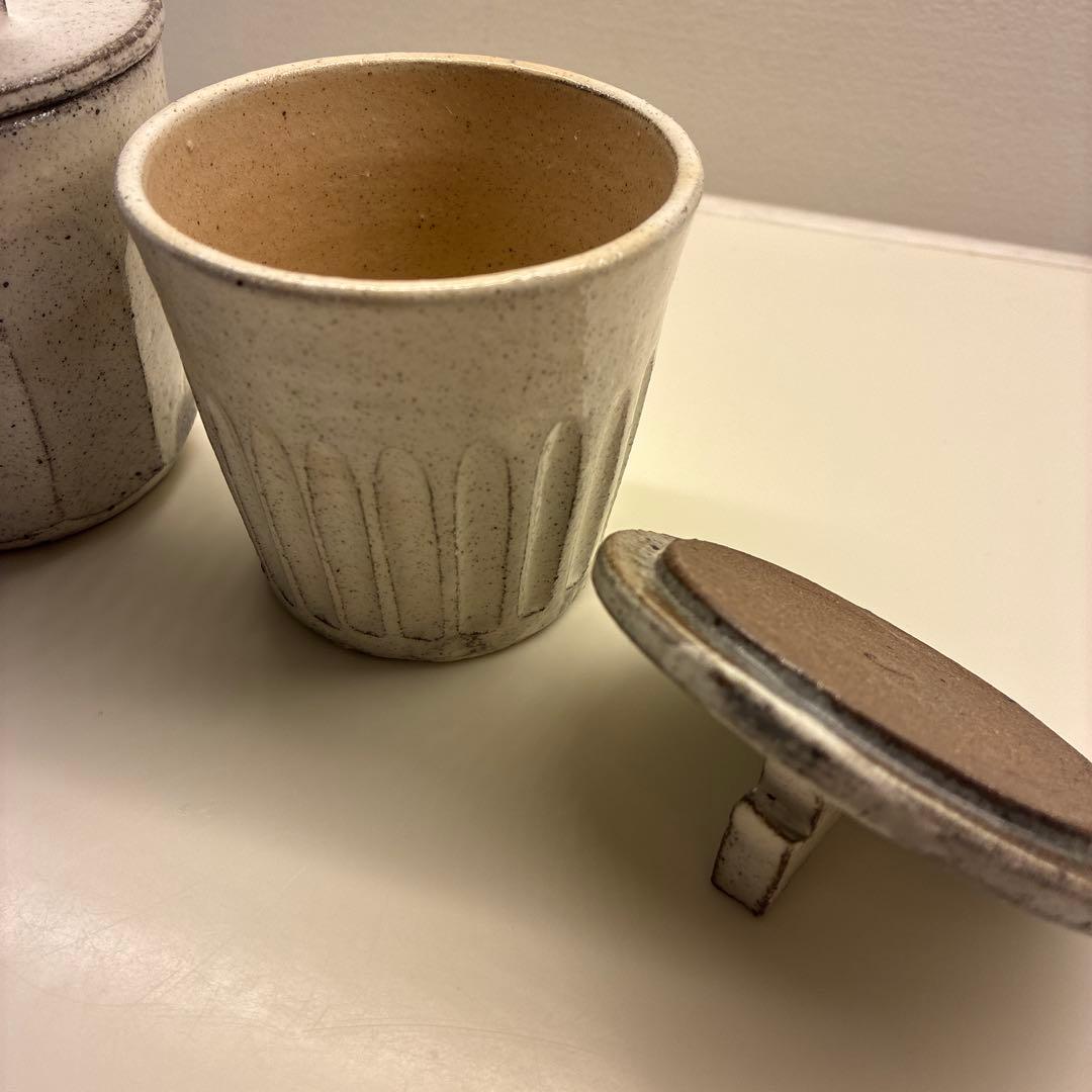 篠崎英夫　器　益子焼　蓋付き　猫　クリスマスツリー