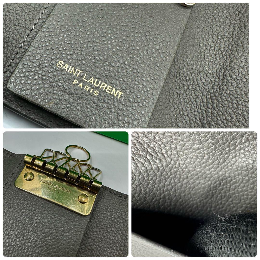 【極美品✨】サンローラン キーケース カサンドラ グレー×ゴールド金具 シボ革