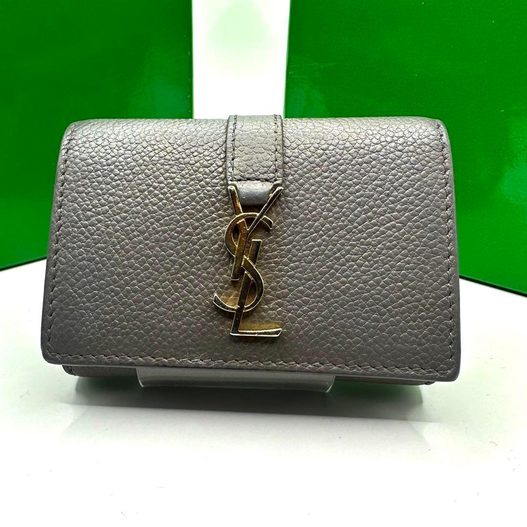 【極美品✨】サンローラン キーケース カサンドラ グレー×ゴールド金具 シボ革