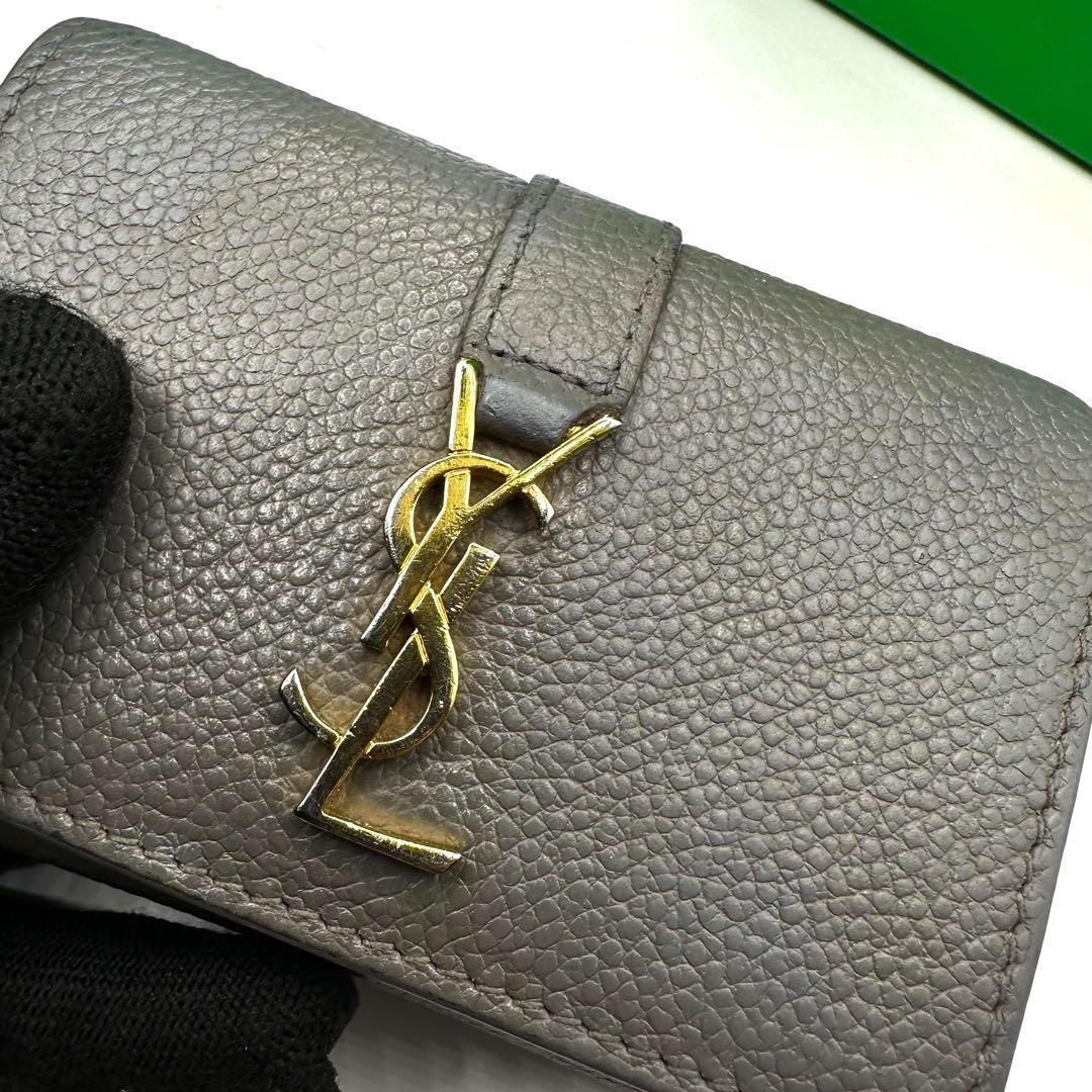 【極美品✨】サンローラン キーケース カサンドラ グレー×ゴールド金具 シボ革