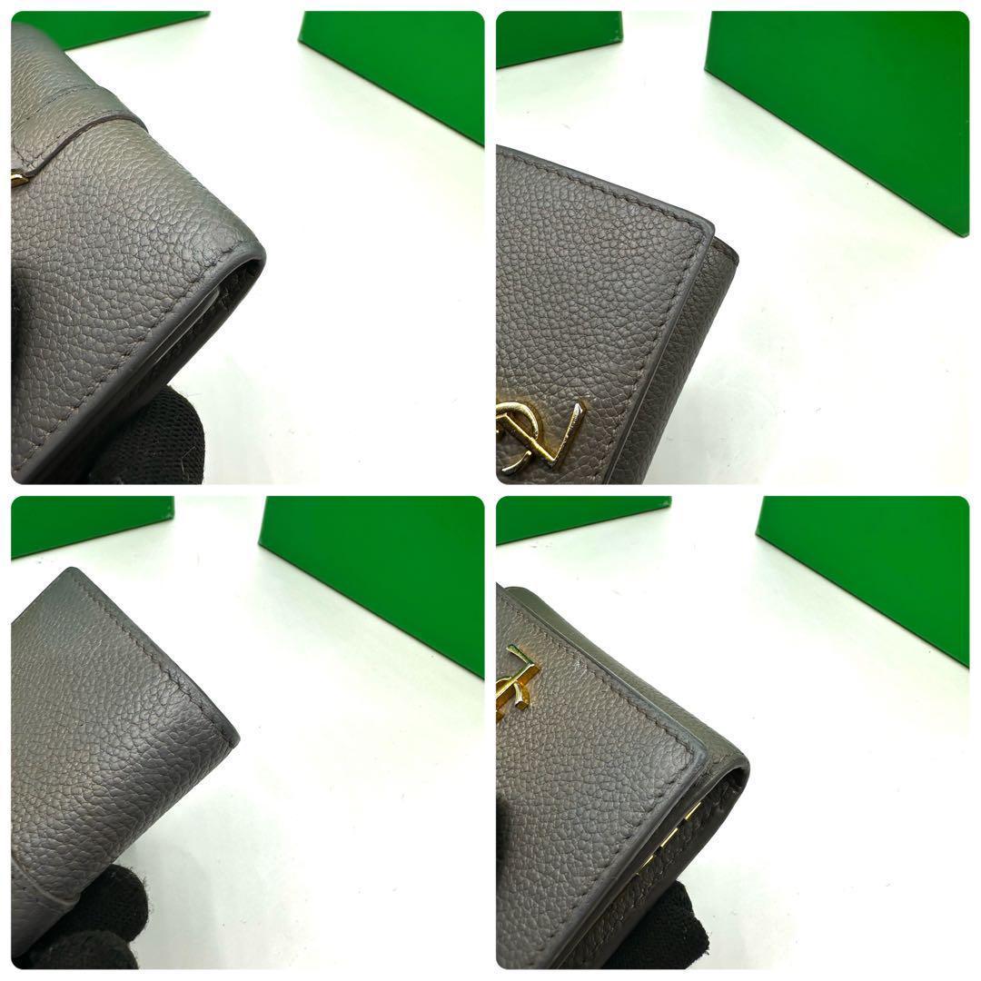 【極美品✨】サンローラン キーケース カサンドラ グレー×ゴールド金具 シボ革