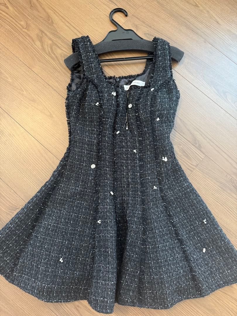 ROBE de FLEURS シンプルツイードバストジッパーミニキャバドレス