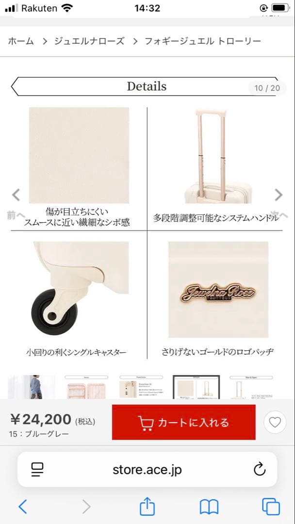 Jewelna Rose フォギージュエル トローリー 38/45L グレー