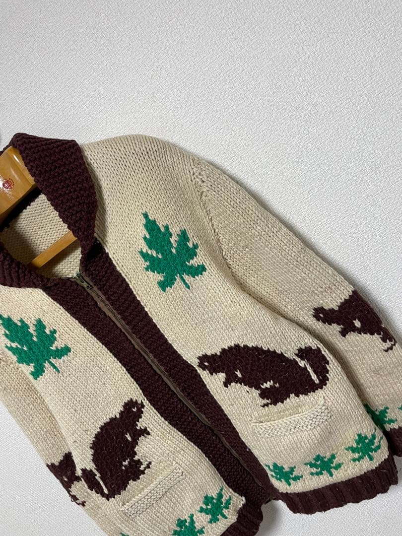 50s 60s カウチン ビーバー×メープル ニット セーター カーデ
