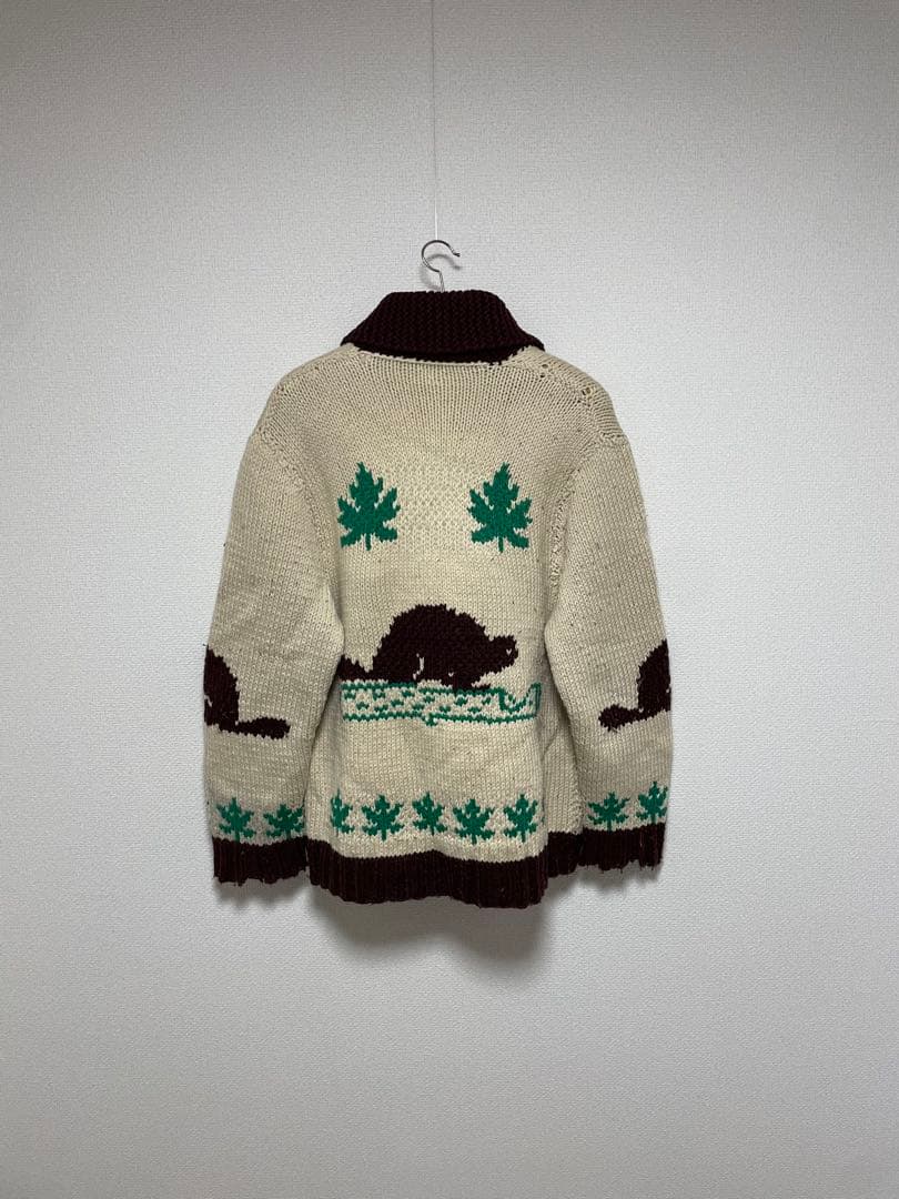 50s 60s カウチン ビーバー×メープル ニット セーター カーデ