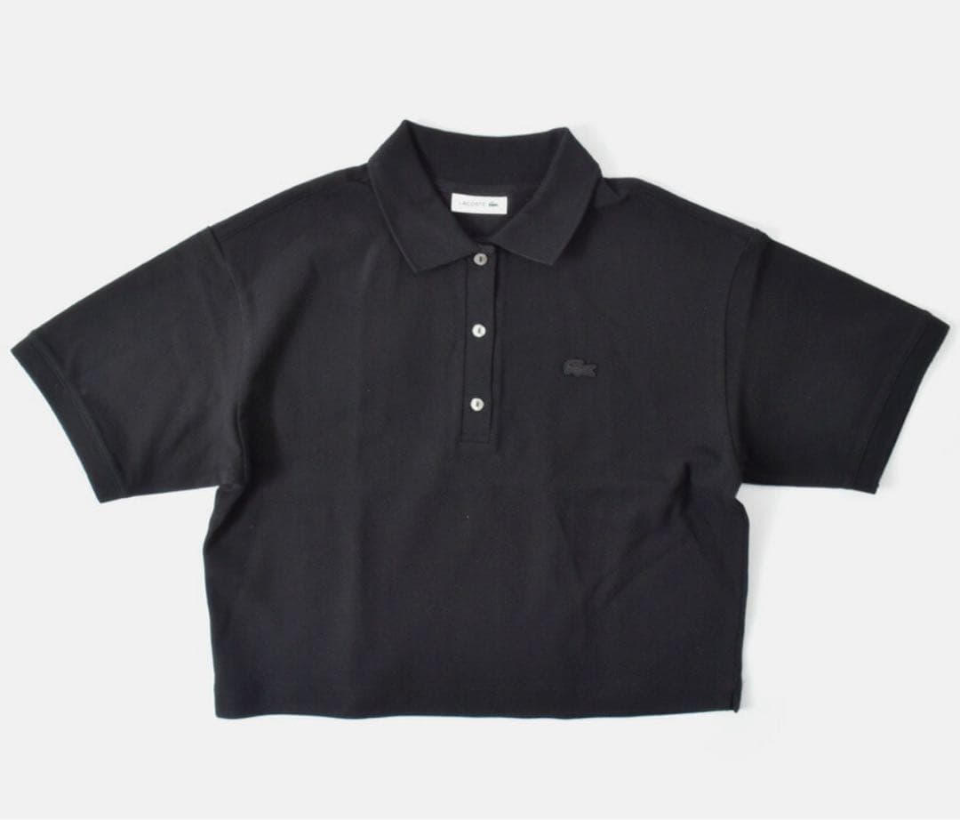 今季新作 LACOSTE ラコステポロシャツ ブラック 半袖 クロップド