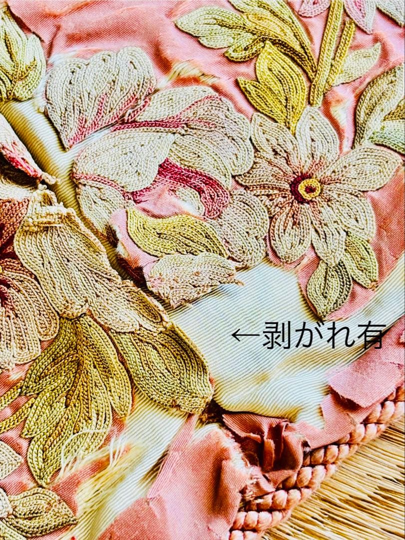 フランスアンティーク １９世紀の椅子カバー シルクサテンに刺繍72×60cm