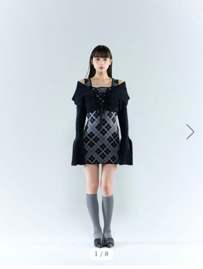 bubbles レースアップニットワンピース