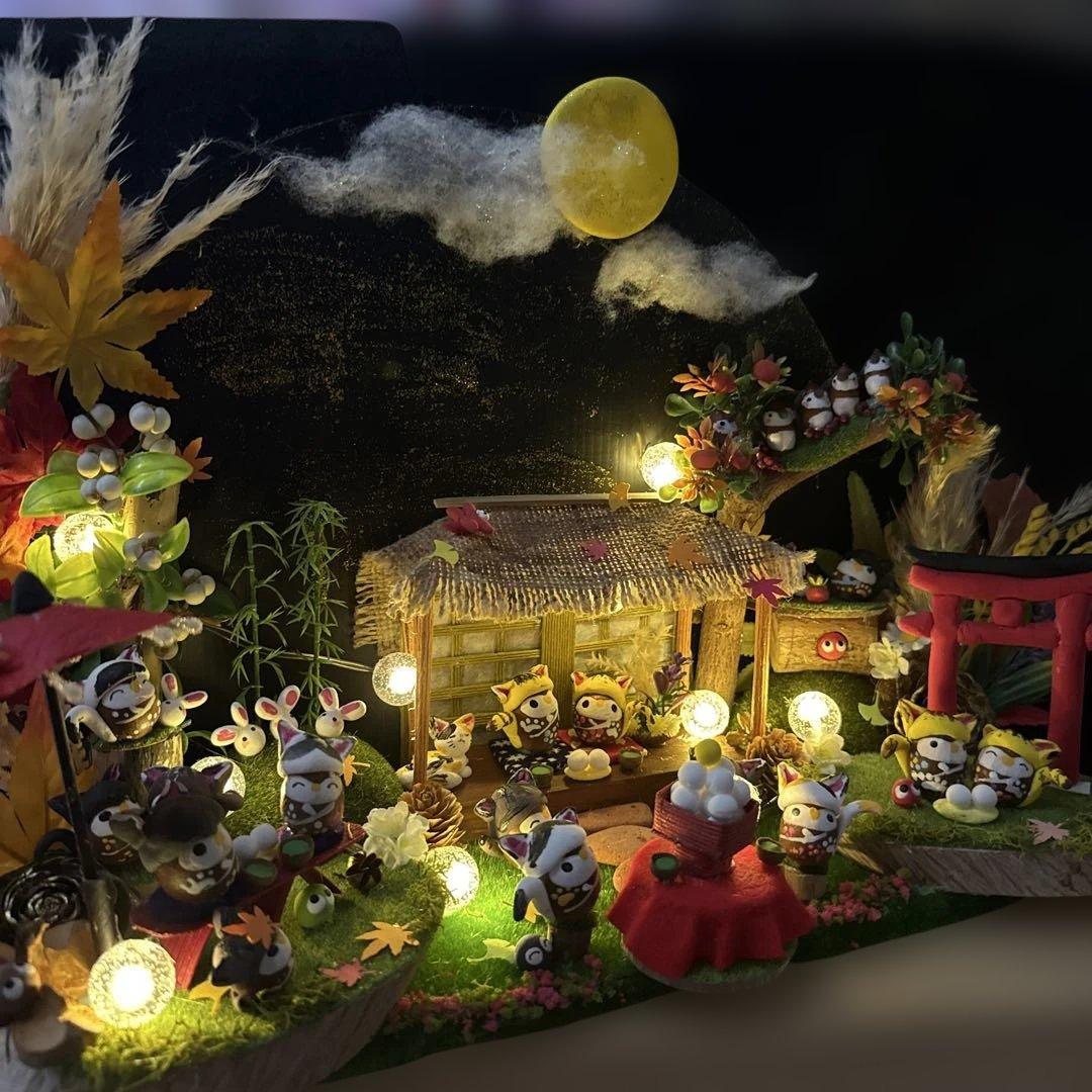 どんぐりアート♡お月見＆Halloweenねこ帽子BIGオブジェ♡