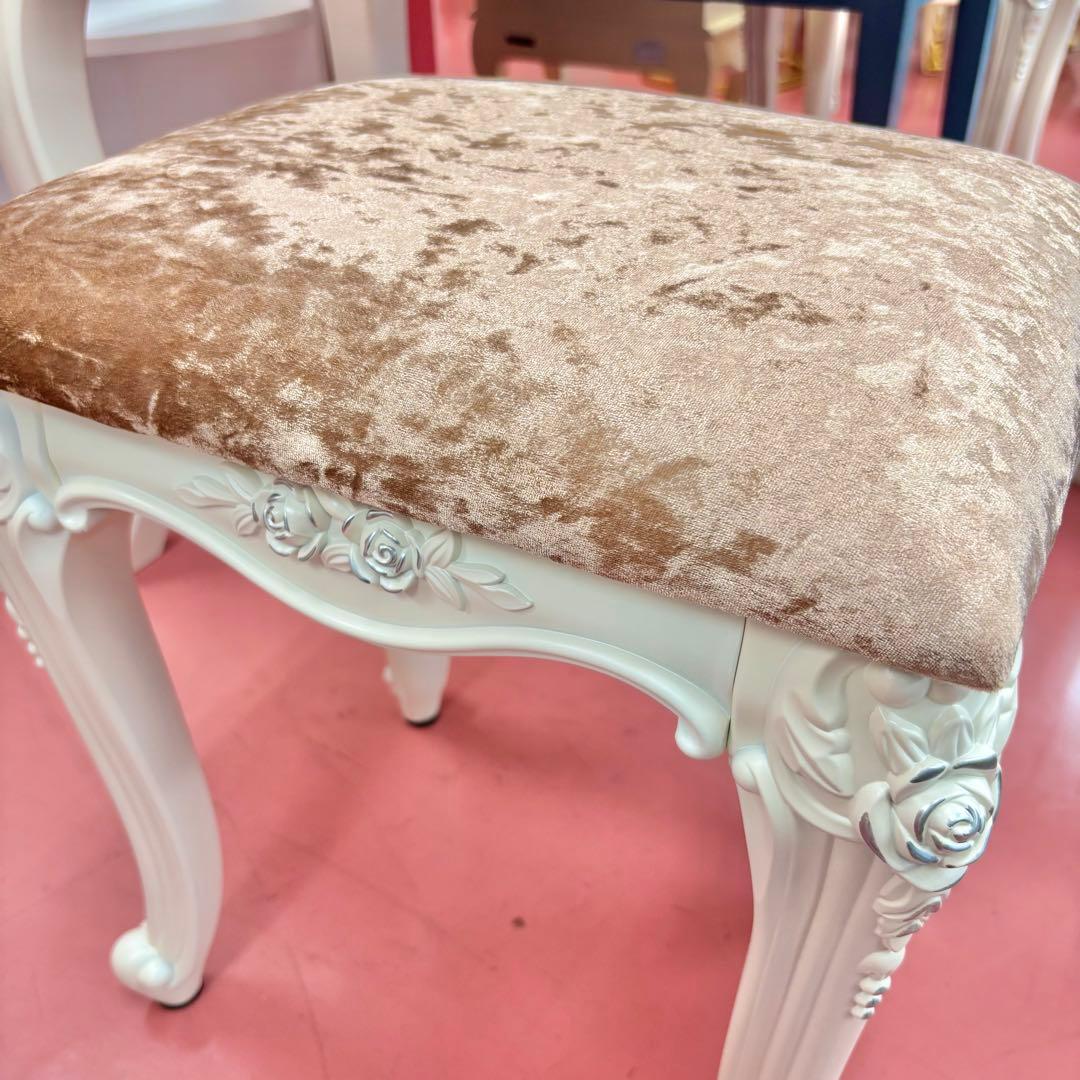 ロココスタイル ホワイトドレッサー スツール付き ドレッサー3点セット 簡単組立