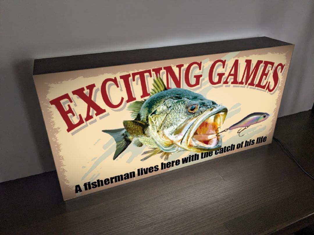 【Lサイズ】ブラックバス フィッシング 釣り 看板 置物 雑貨 ライトBOX