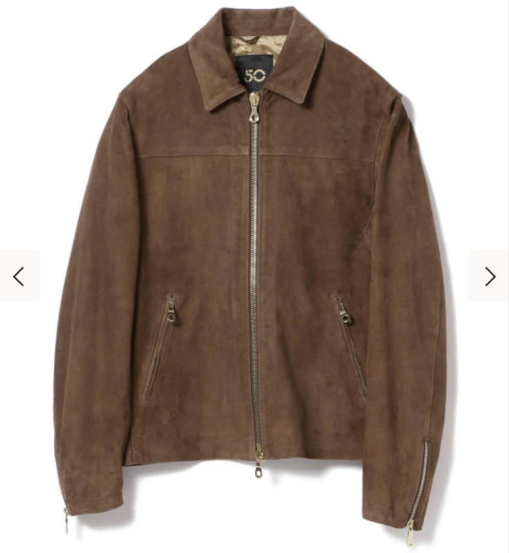 チンクアンタ CINQUANTA 襟付スエードシングルライダース ブラウン 44