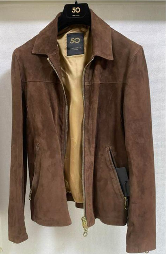 チンクアンタ CINQUANTA 襟付スエードシングルライダース ブラウン 44