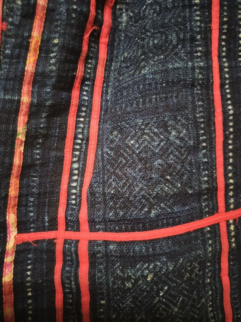 エスニック　オーバーオールミニワンピース　モン族衣類　古着　手刺繍　タイ製1