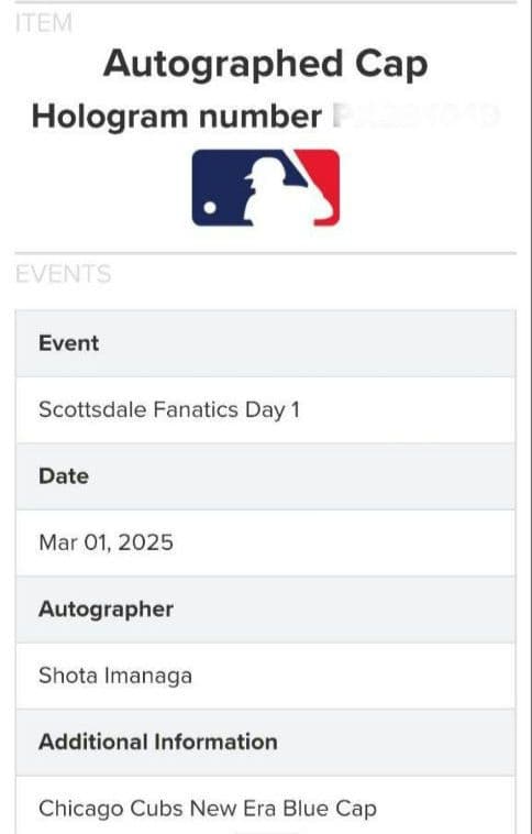 【真正証明あり】今永昇太／シカゴ・カブス／直筆サイン入りキャップ