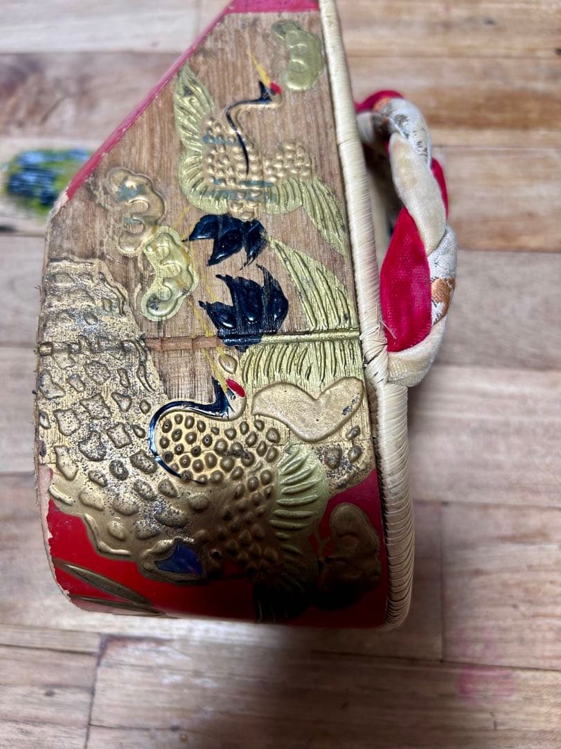 昭和初期頃　ぽっくり　鶴と雲の彫刻　七五三