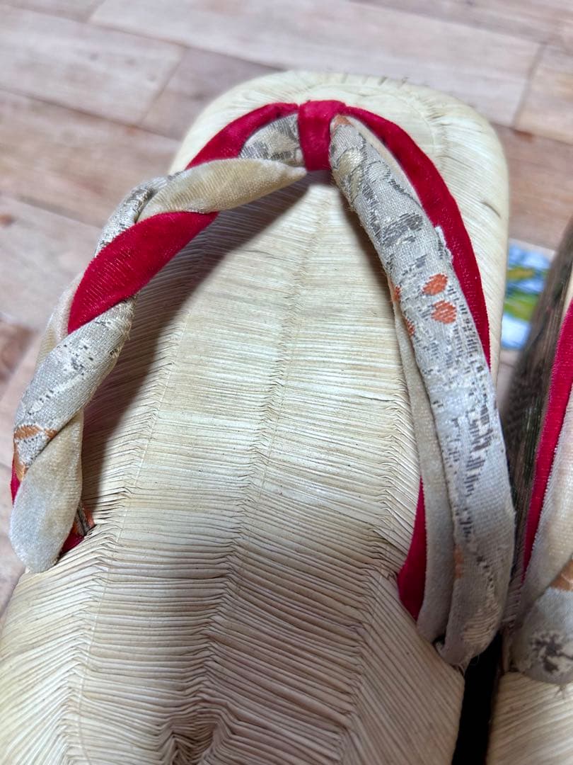 昭和初期頃　ぽっくり　鶴と雲の彫刻　七五三