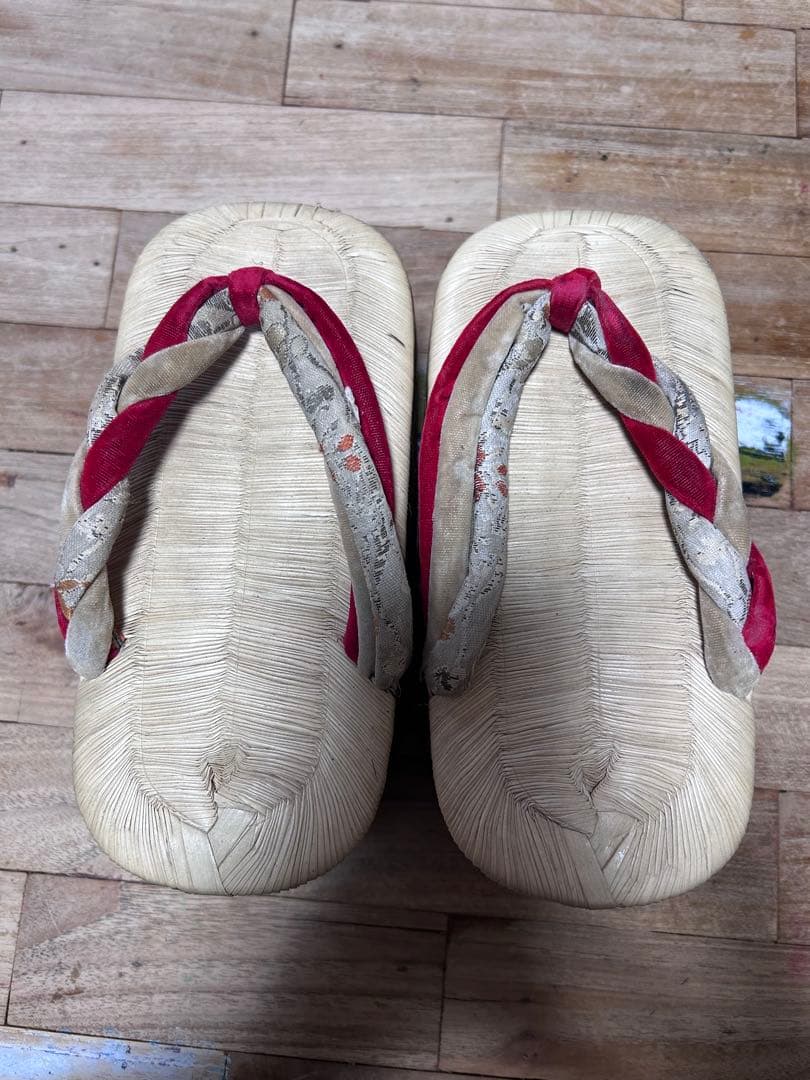 昭和初期頃　ぽっくり　鶴と雲の彫刻　七五三