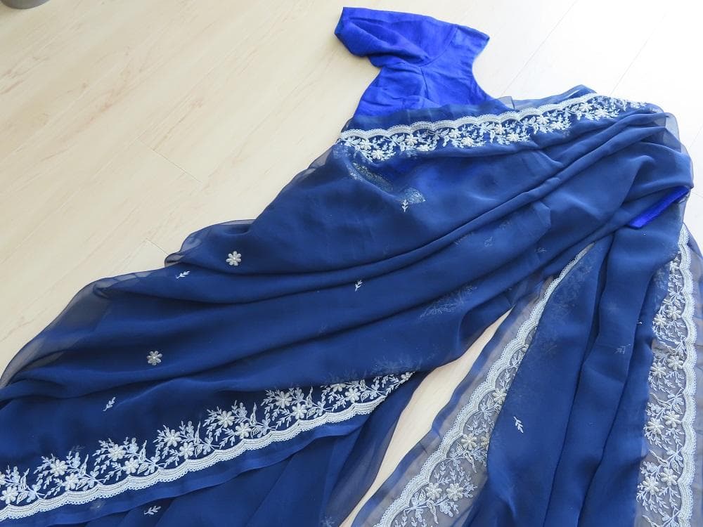 希少 美しいザリワーク アンティーク サリー チョリ ペチコート セット 刺繍