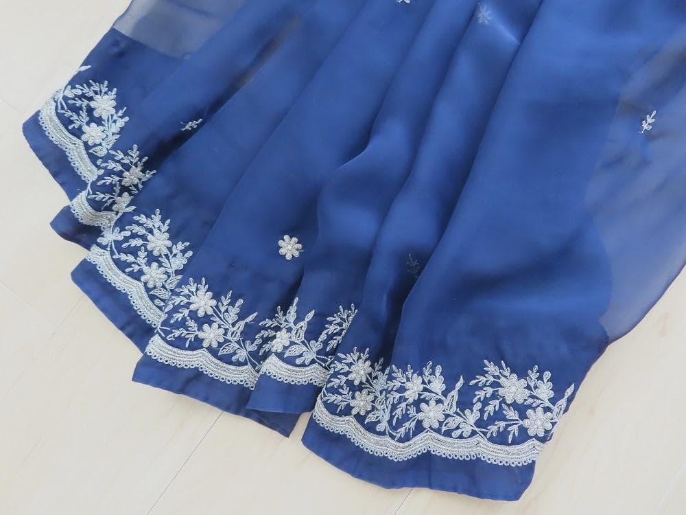 希少 美しいザリワーク アンティーク サリー チョリ ペチコート セット 刺繍